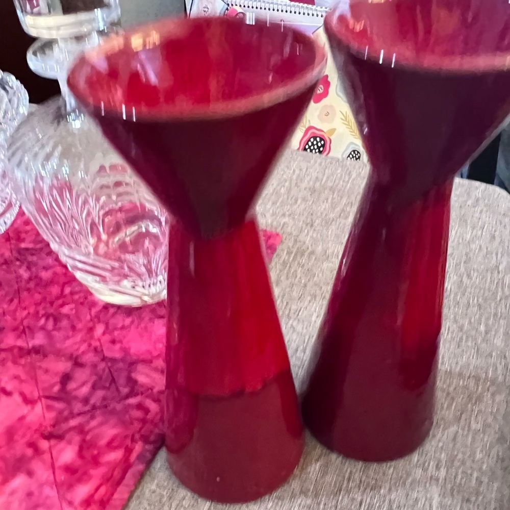 Red ceramic candle holders